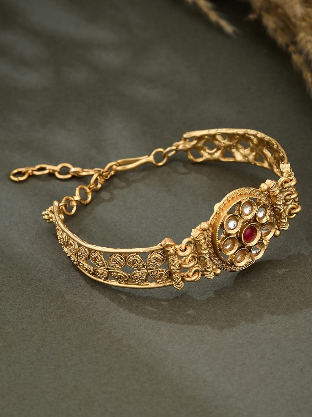 ATIBELLE Women Brass Kundan Gold-Plated Wraparound Bracelet - Image 1