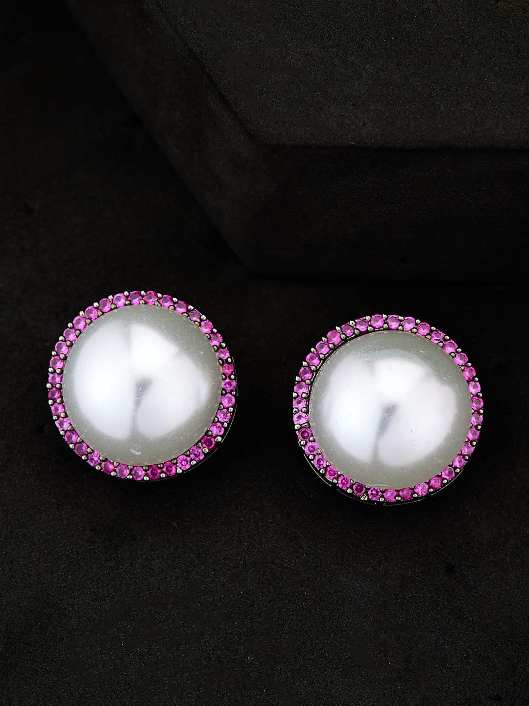ATIBELLE Silver-Plated Artificial Stones Studded Circular Studs