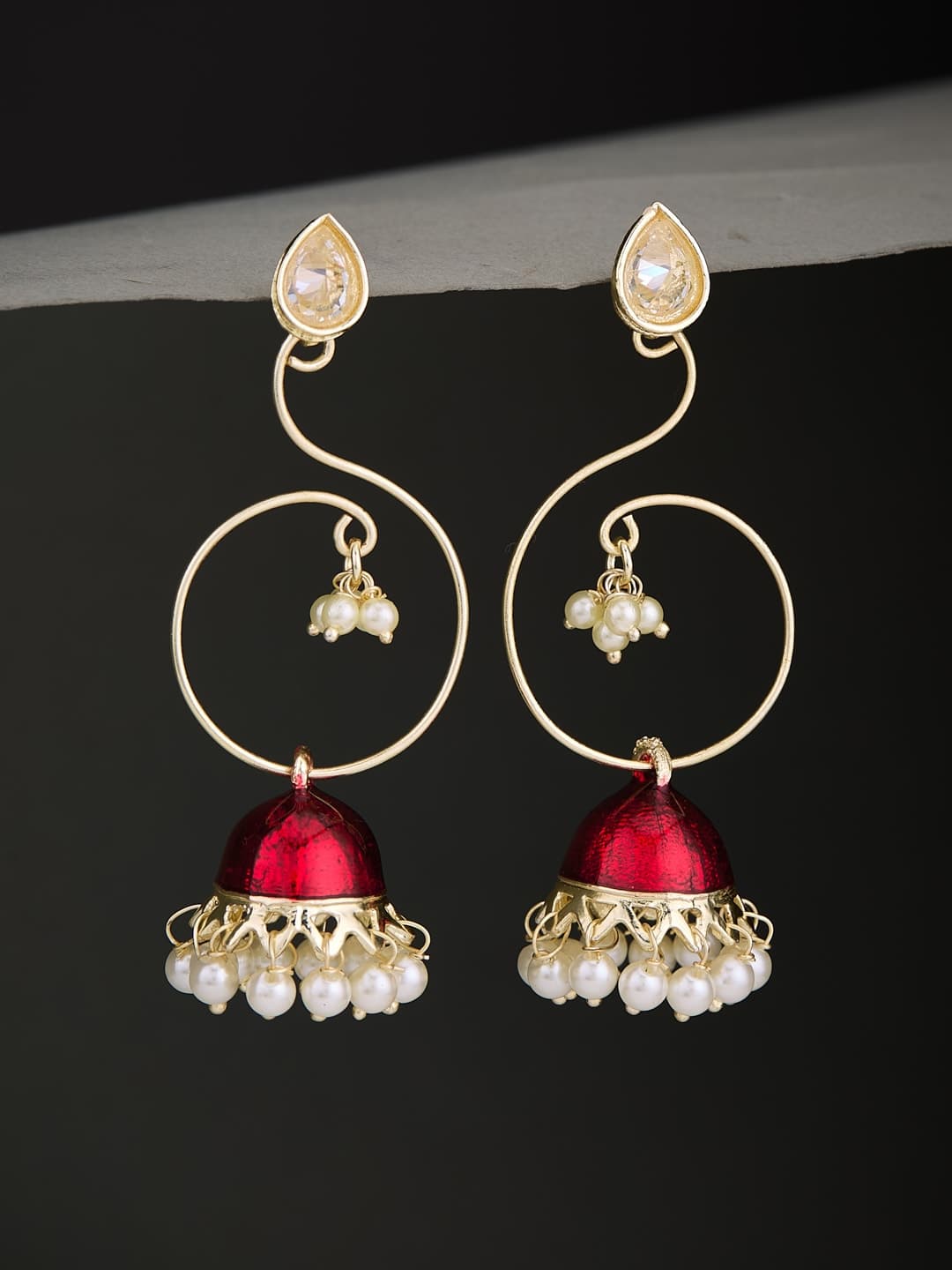 ATIBELLE Silver-Plated Cubic Zirconia Stone Studded Contemporary Drop Earrings - Image 1