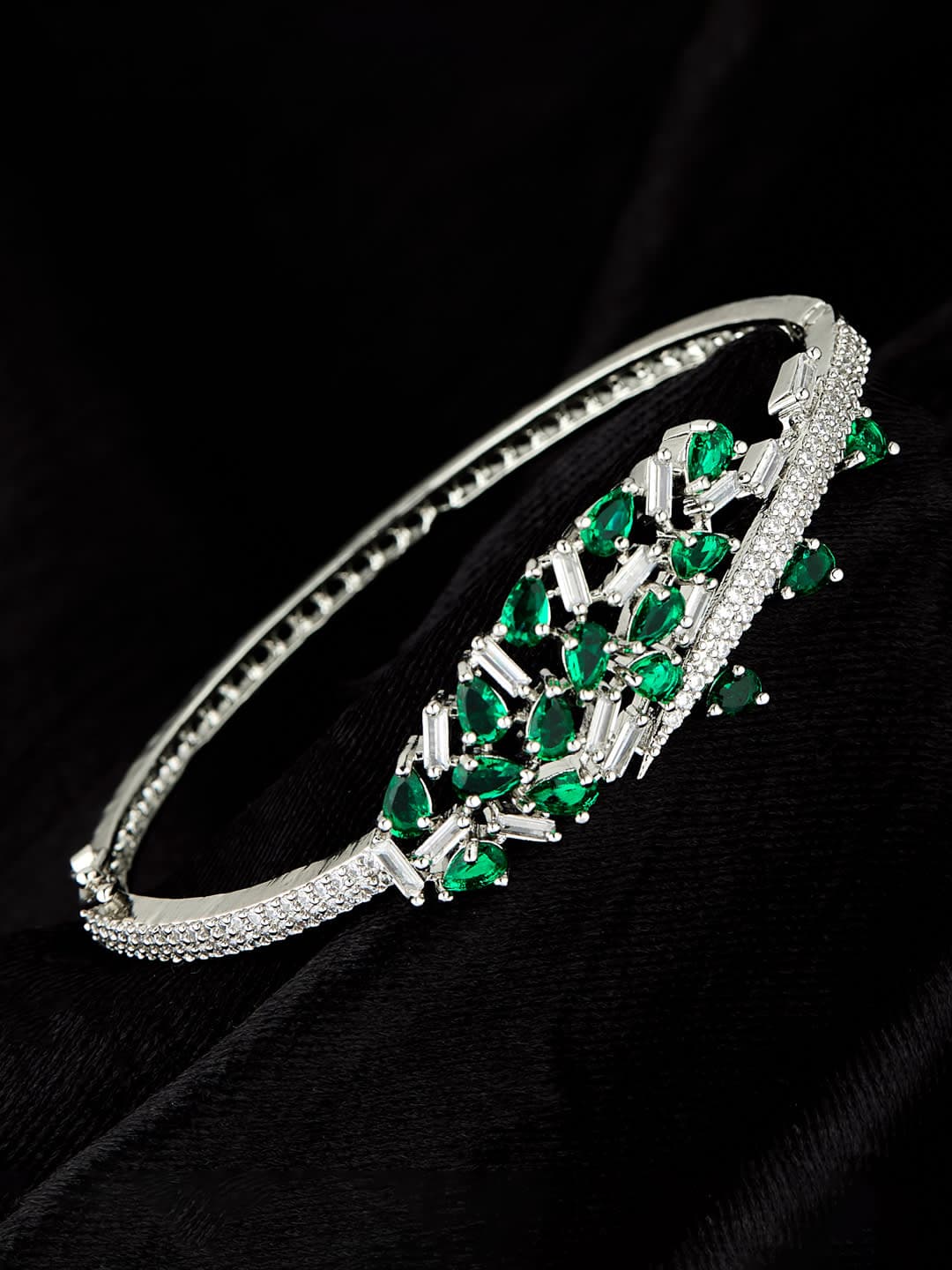 ATIBELLE Women Brass Cubic Zirconia Silver-Plated Kada Bracelet - Image 1