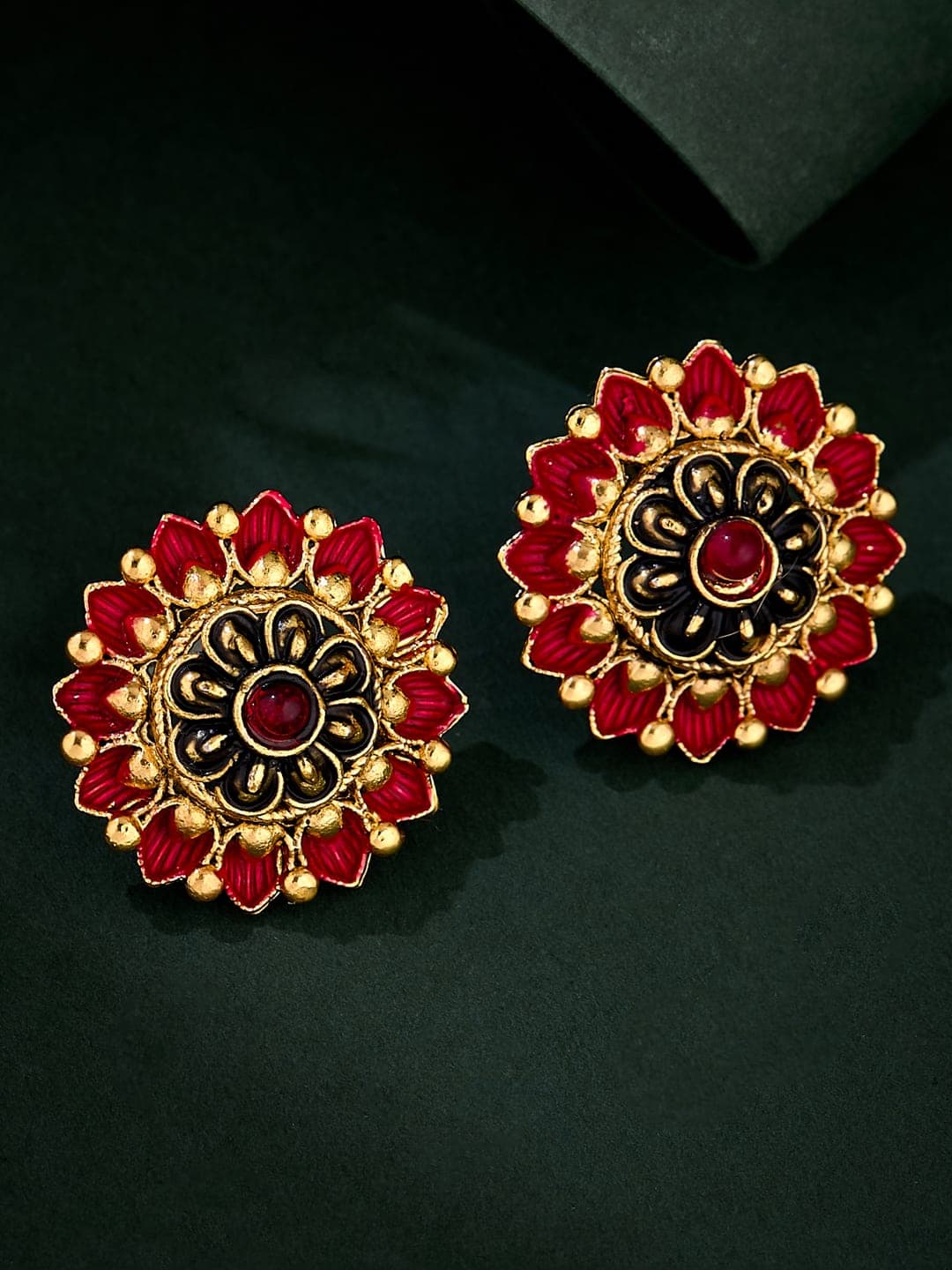 ATIBELLE Gold-Plated Artificial Stones Studded Floral Shaped Studs - Image 1