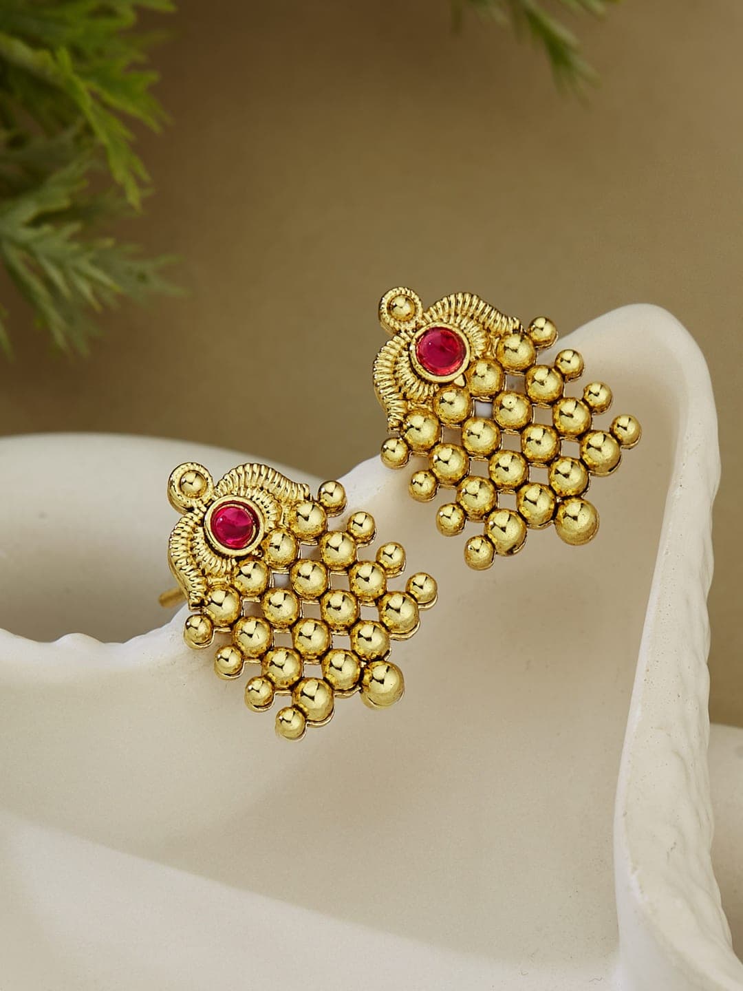 ATIBELLE Gold-Plated Artificial Stones Studded Contemporary Studs