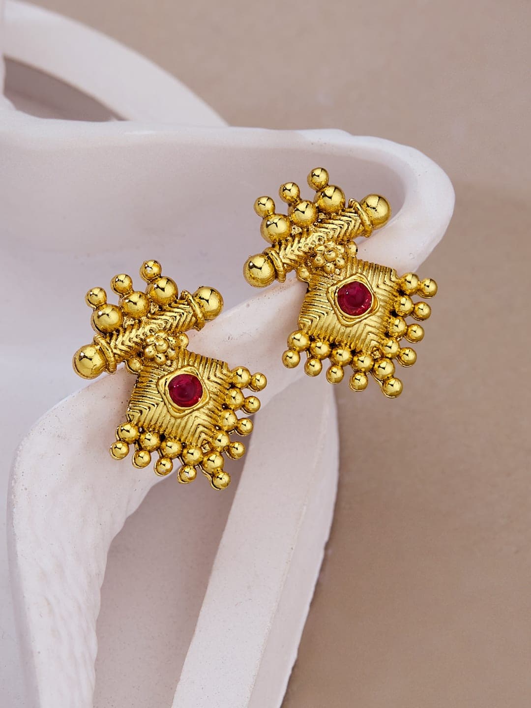 ATIBELLE Gold-Plated Artificial Stones Studded Contemporary Studs