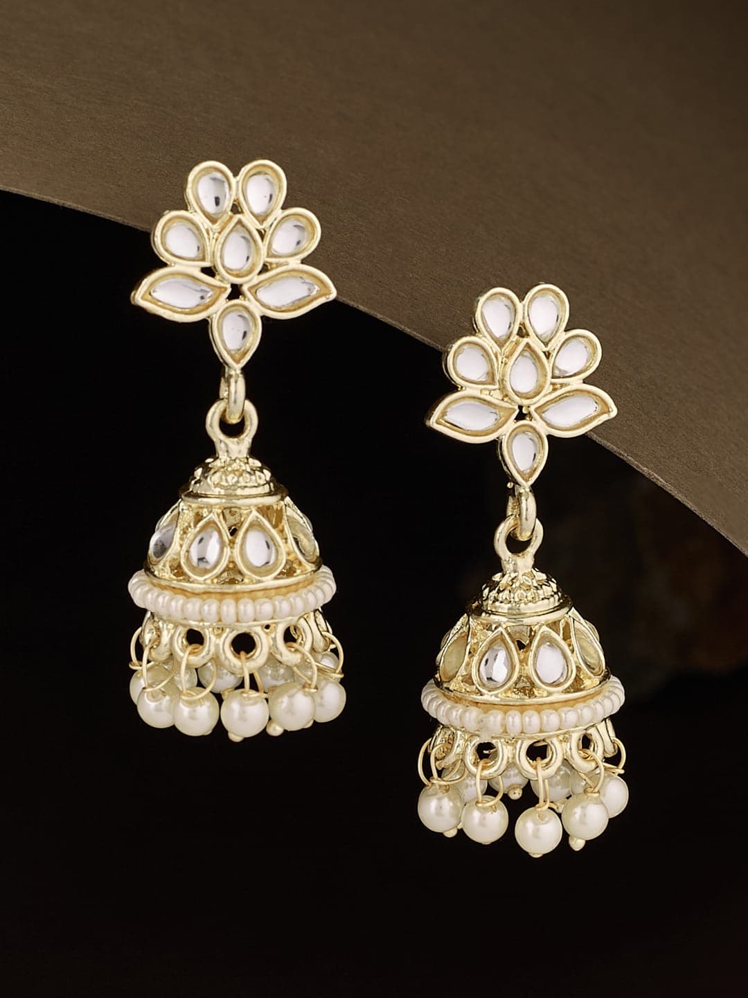 ATIBELLE Gold-Plated Dome-Shaped Kundan Jhumkas - Image 1