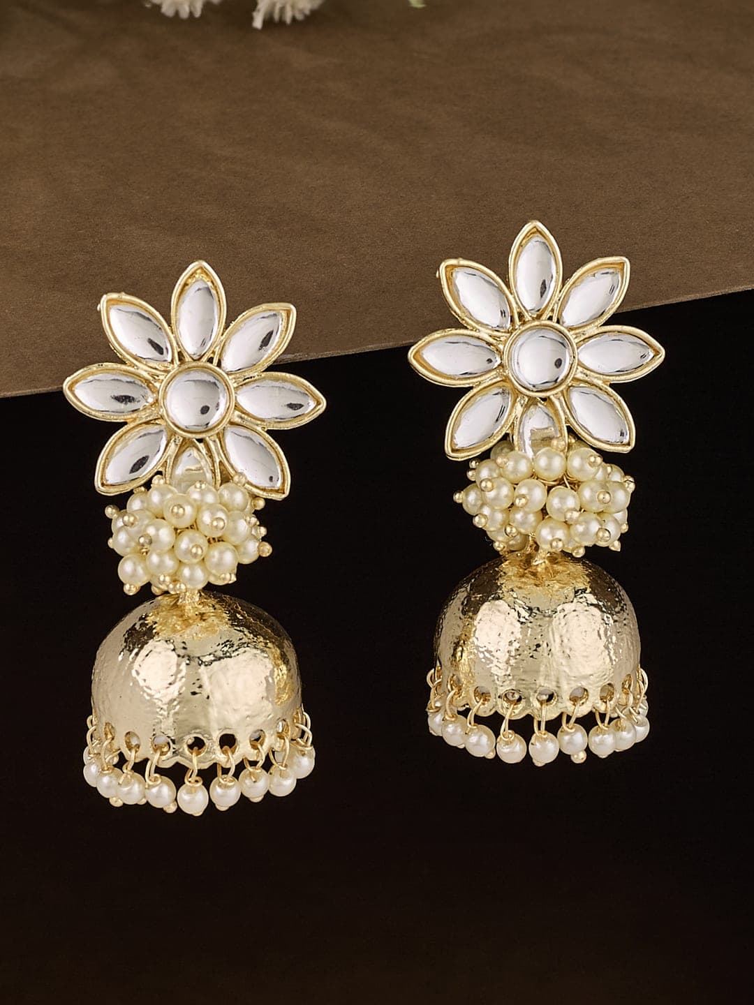 ATIBELLE Gold-Plated Kundan Stone Studded Dome Shaped Jhumkas - Image 1