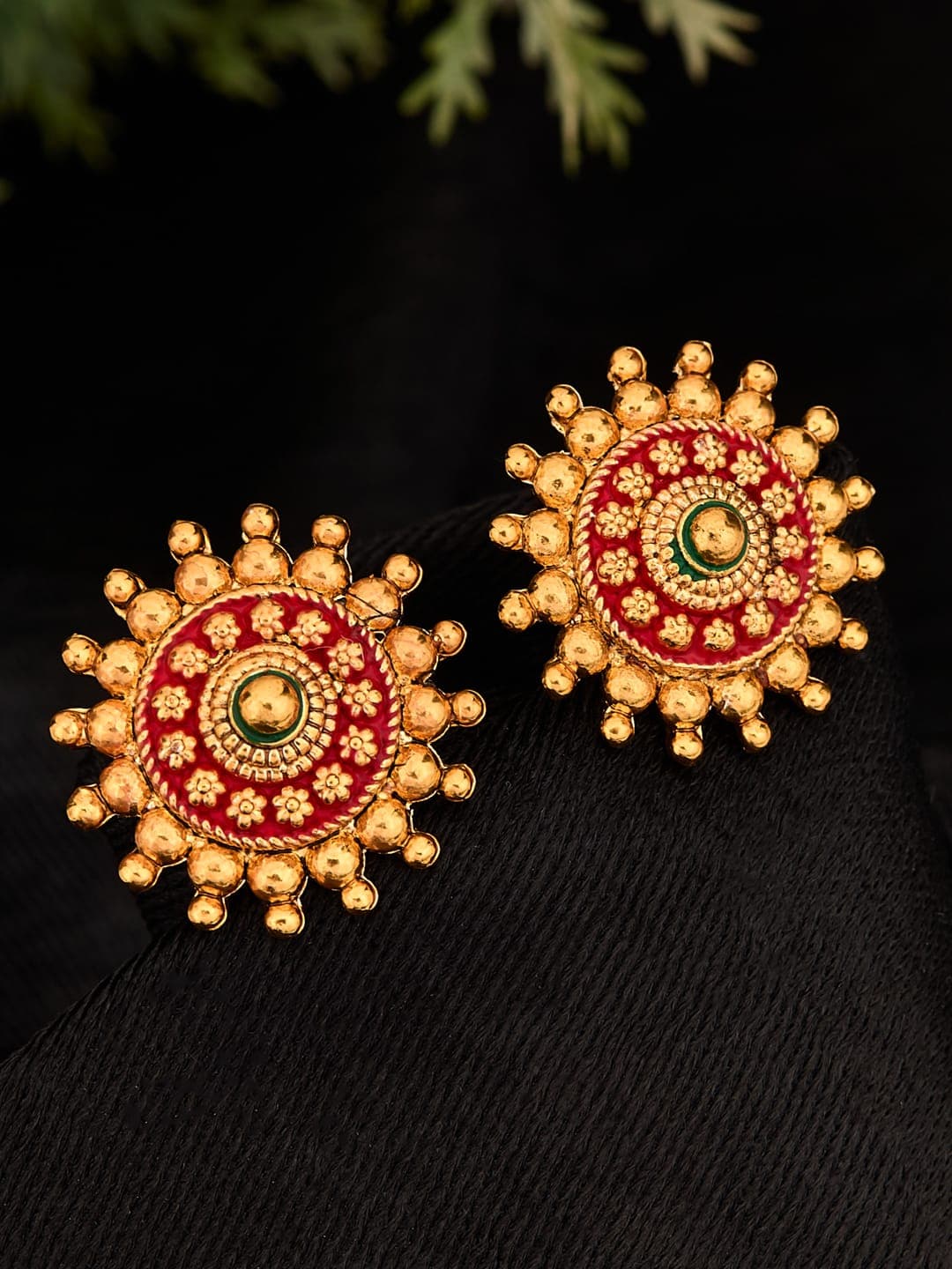 ATIBELLE Gold-Plated Floral Meenakari Work Studs - Image 1