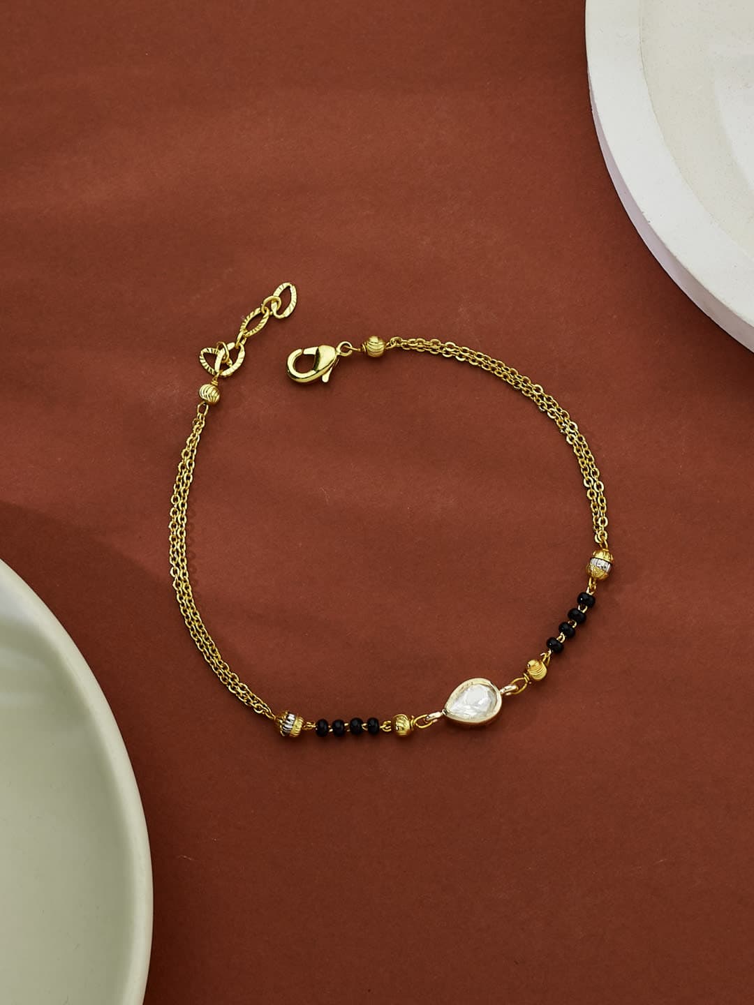 ATIBELLE Gold-Plated Kundan Studded And Beads Mangalsutra