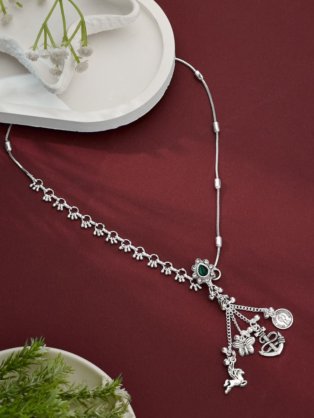 ATIBELLE German Silver-Plated Artificial Stones Studded Waist Chain - Image 1