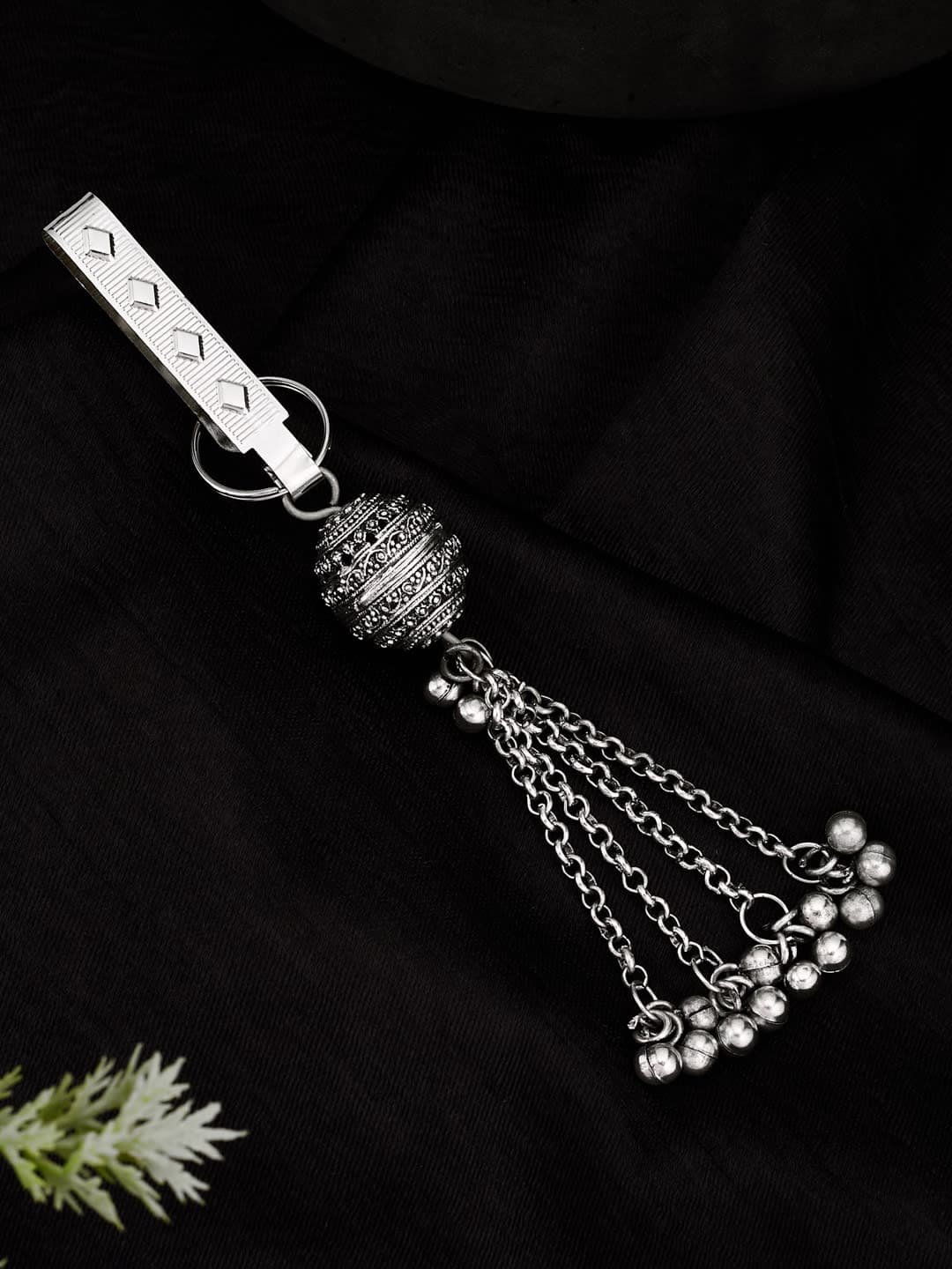 ATIBELLE Silver-Plated Artificial Beads Studded Saree Clip Saree Accessories - Image 1