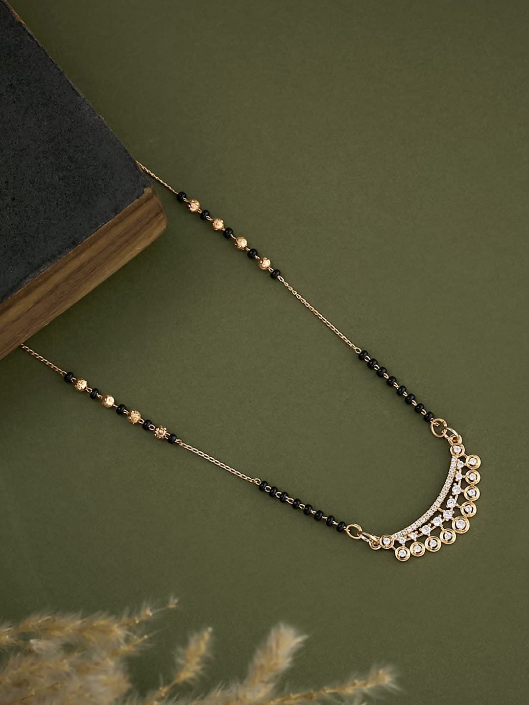 ATIBELLE Gold-Plated Cubic Zirconia Stone Studded & Beaded Layered Mangalsutra - Image 1