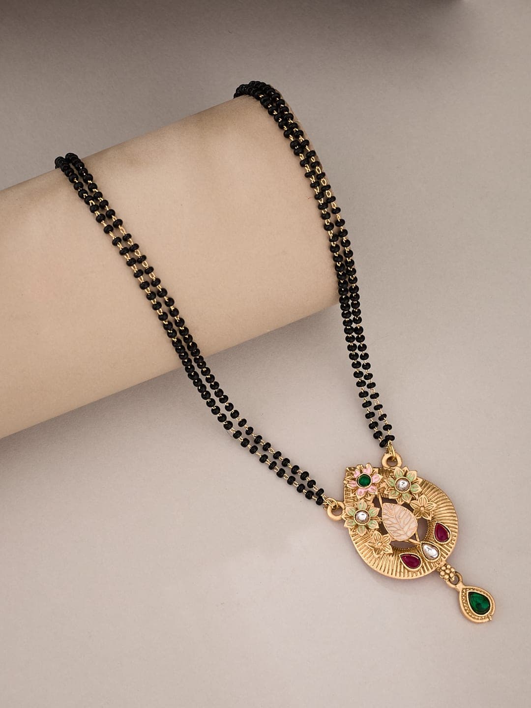 ATIBELLE Gold-Plated Artificial Stones and Beads Mangalsutra