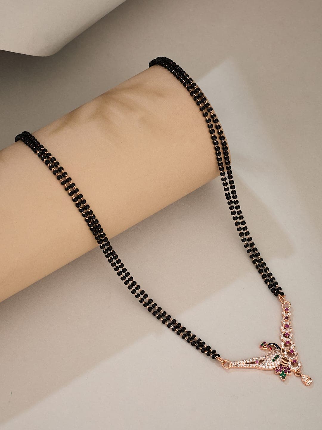 ATIBELLE Rose Gold-Plated Artificial Stones and Beads Mangalsutra