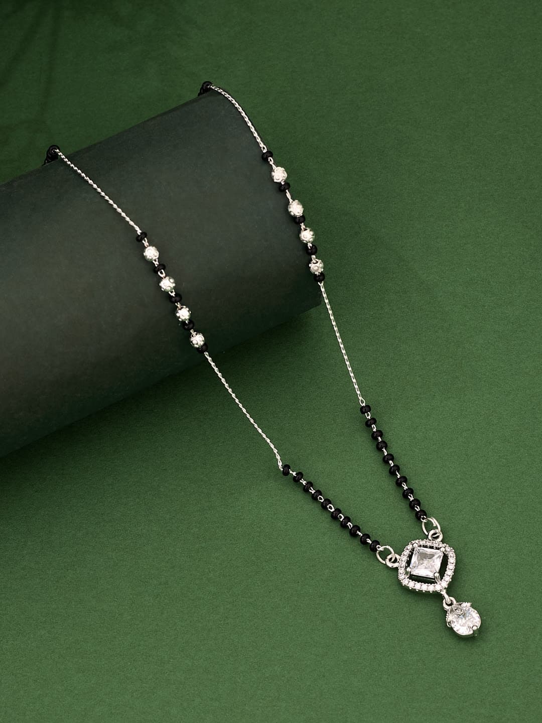 ATIBELLE Silver-Plated Cubic Zirconia Stone Studded Mangalsutra