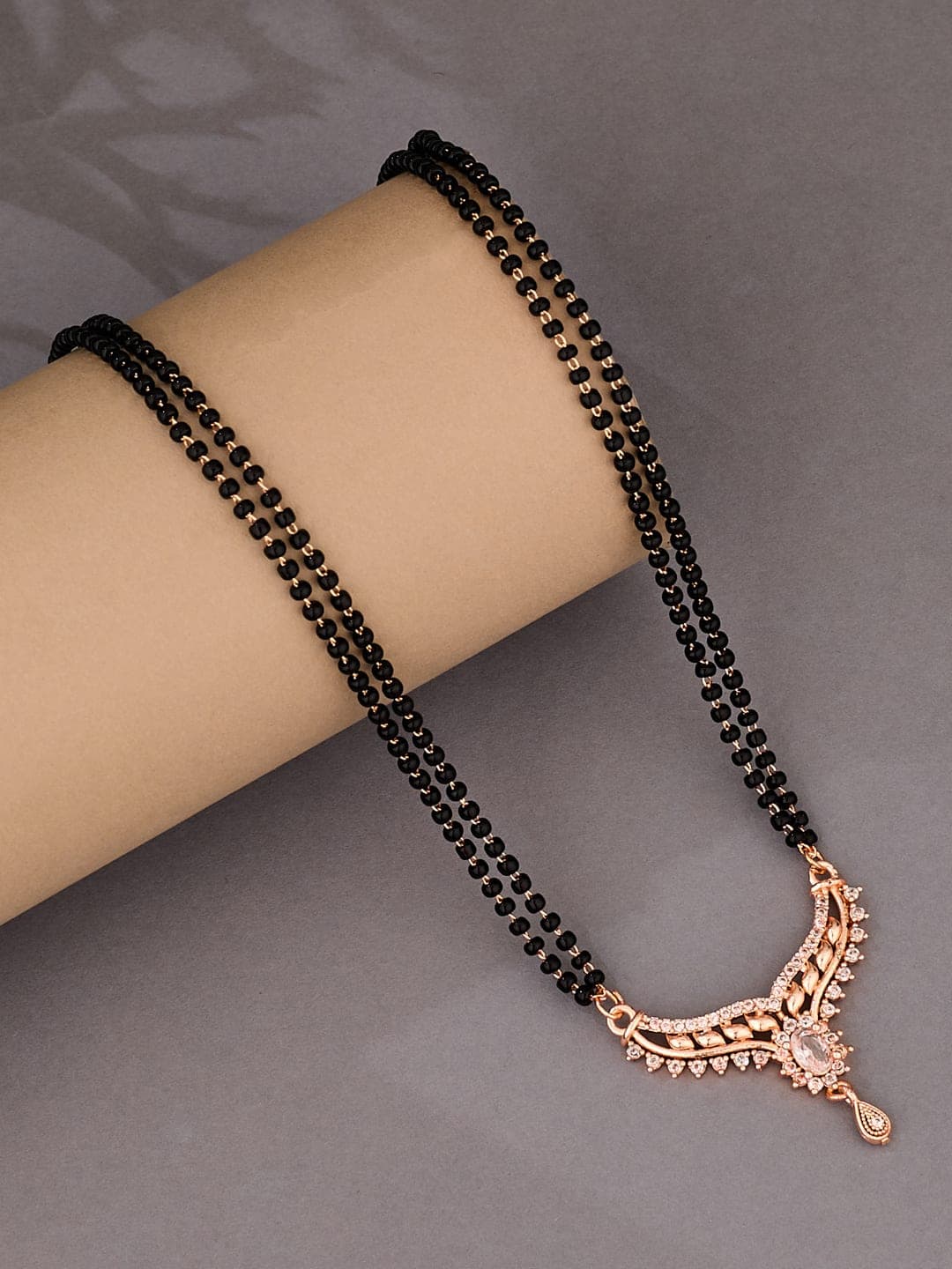 ATIBELLE Rose Gold-Plated Cubic Zirconia Studded Mangalsutra