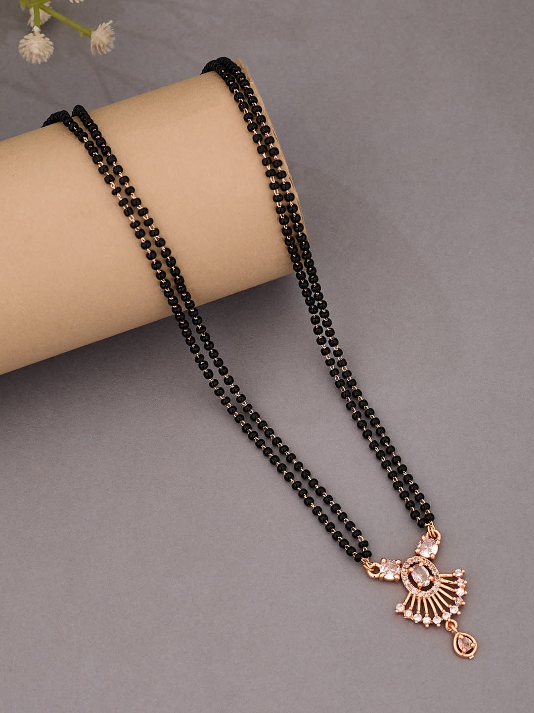 ATIBELLE Rose Gold-Plated Cubic Zirconia Studded Mangalsutra