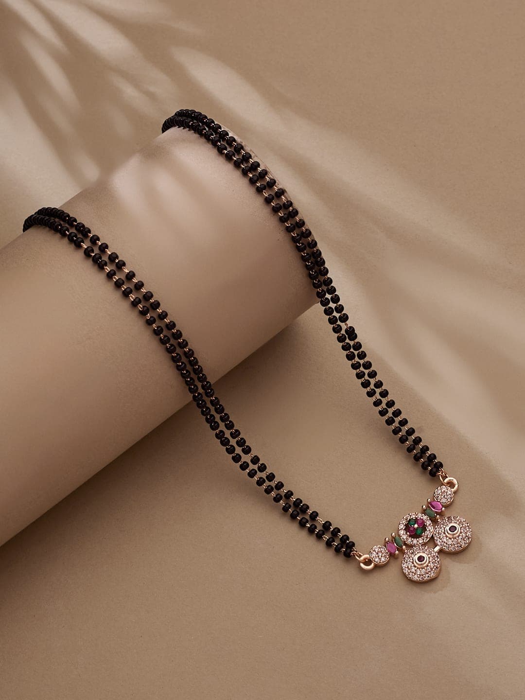 ATIBELLE Rose Gold-Plated Artificial Stones Studded And Beads Mangalsutra