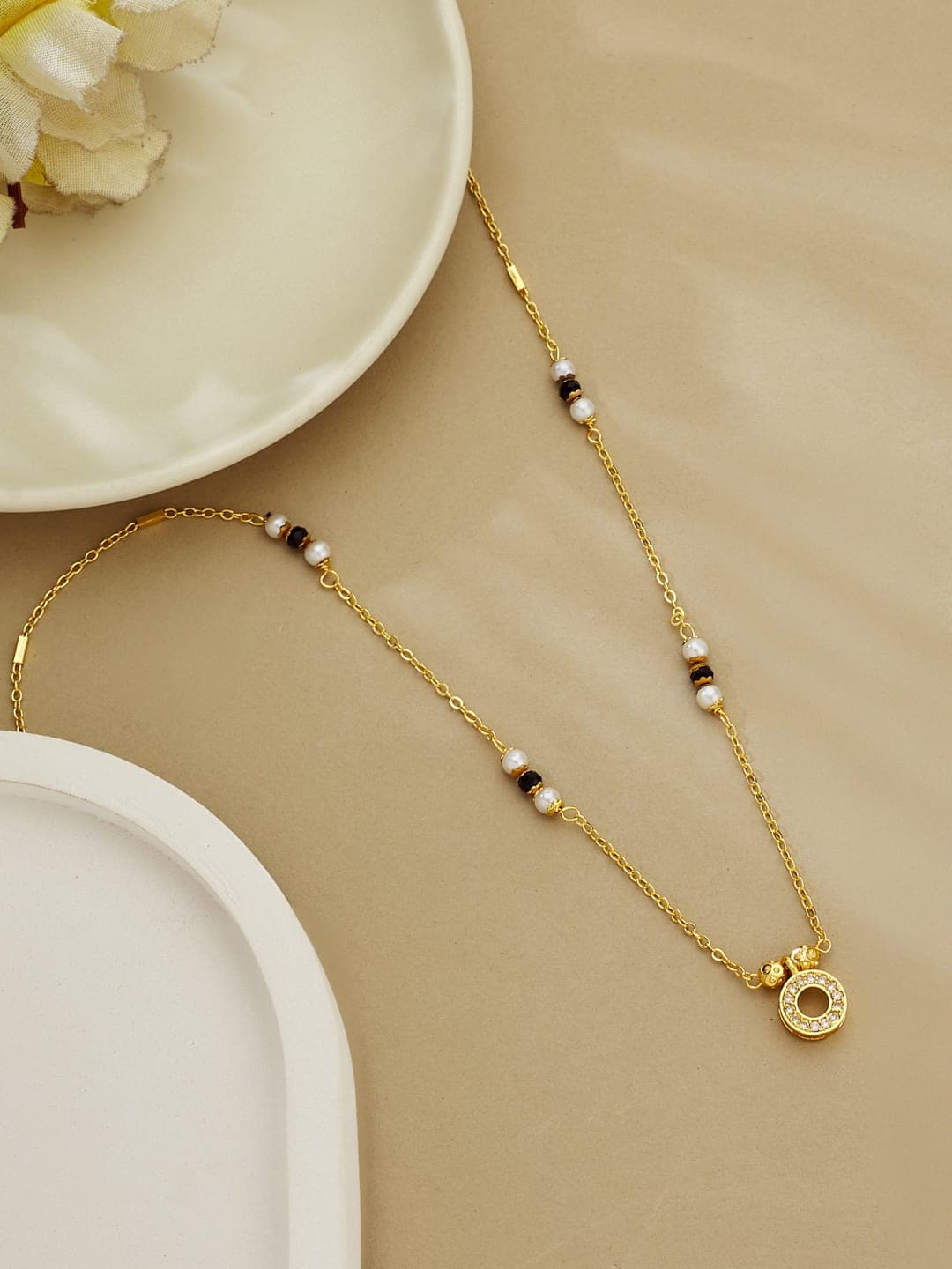 ATIBELLE Gold-Plated Cubic Zirconia Studded Mangalsutra