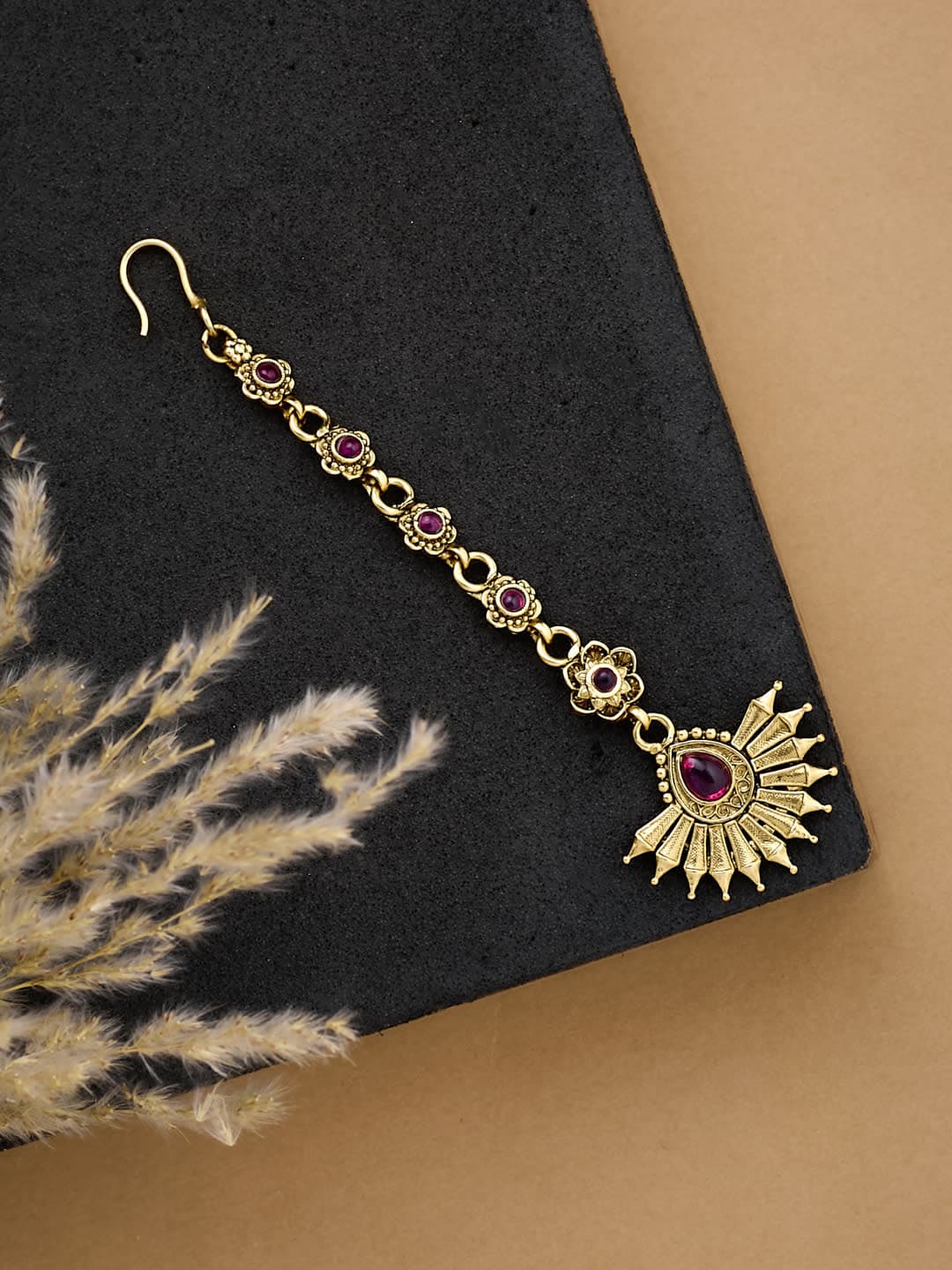 ATIBELLE Gold-Plated Stone Studded Maang Tikka - Image 1