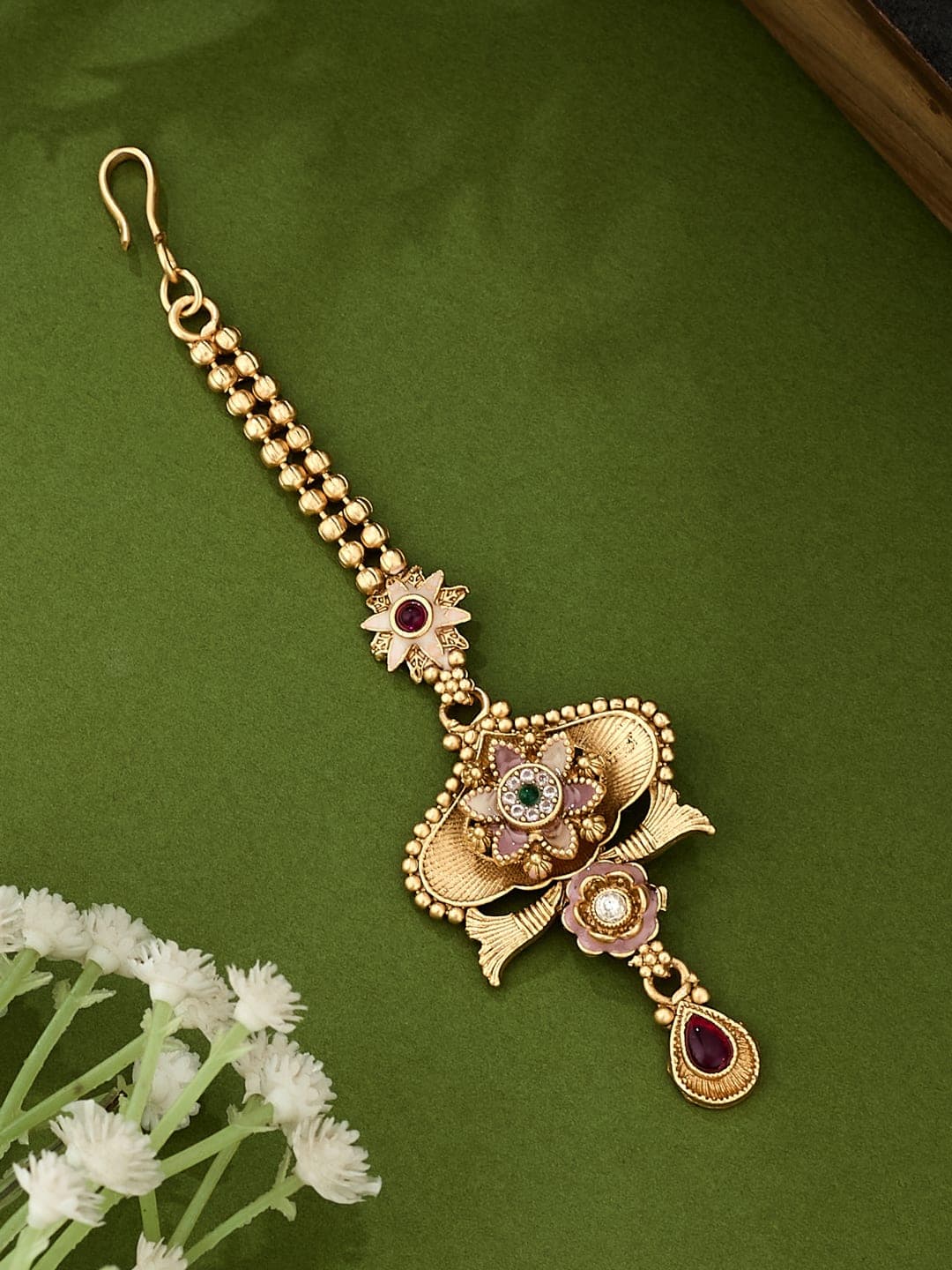ATIBELLE Gold-Plated American Diamond Studded Maang Tikka Head Jewellery