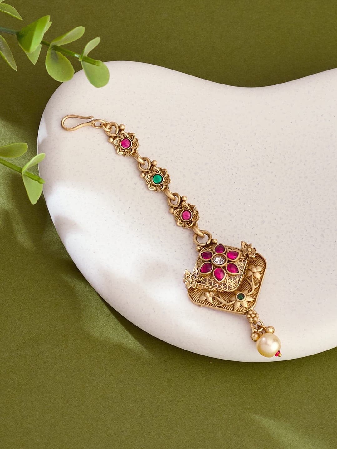 ATIBELLE Gold-Plated Kundan Studded Maang Tikka