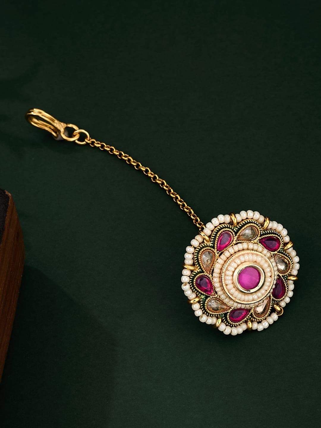 ATIBELLE Gold-Plated Kundan Studded Maang Tikka Head Jewellery - Image 1