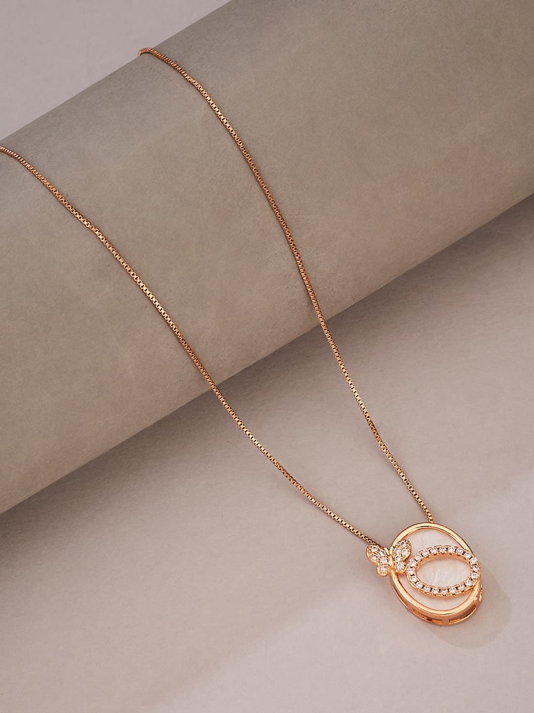 ATIBELLE Gold-Plated Cubic Zirconia Stone Studded Ovel Shapoed Minimal Necklace - Image 1