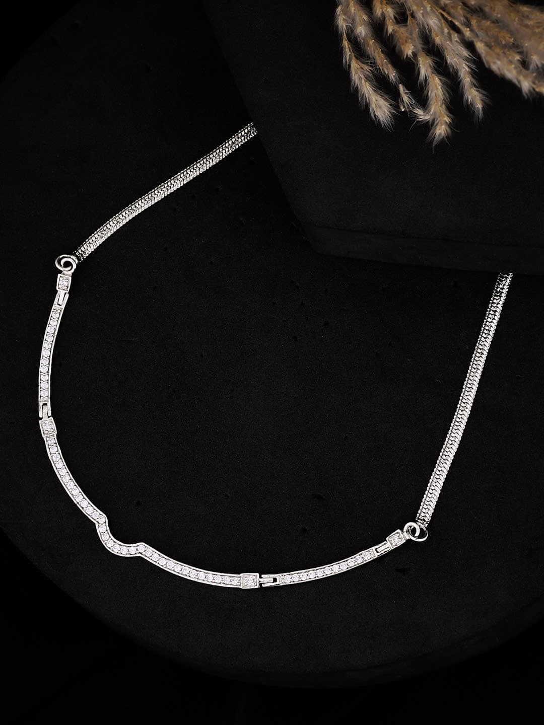 ATIBELLE Silver-Plated Cubic Zirconia Stone Studded Statement Necklace - Image 1