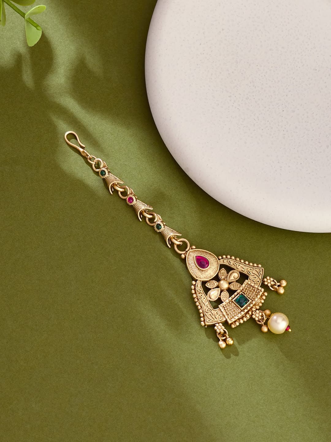 ATIBELLE Gold-Plated Kundan Studded And Beaded Maang Tikka