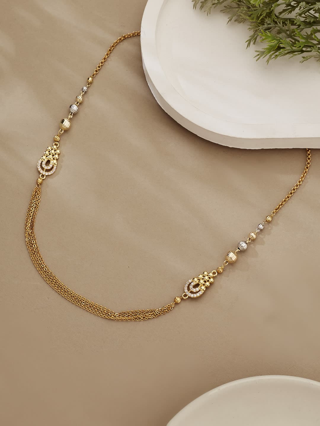 ATIBELLE Women Gold Plated & White cubic zirconia stone studded & layered Necklace - Image 1