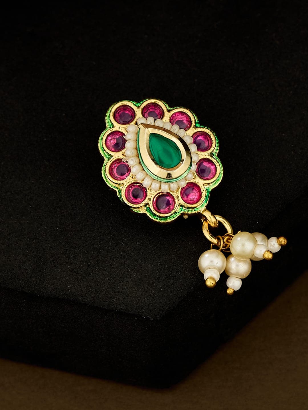 ATIBELLE Gold-Plated Artificial Stones and Beads Stud Nosepin - Image 1