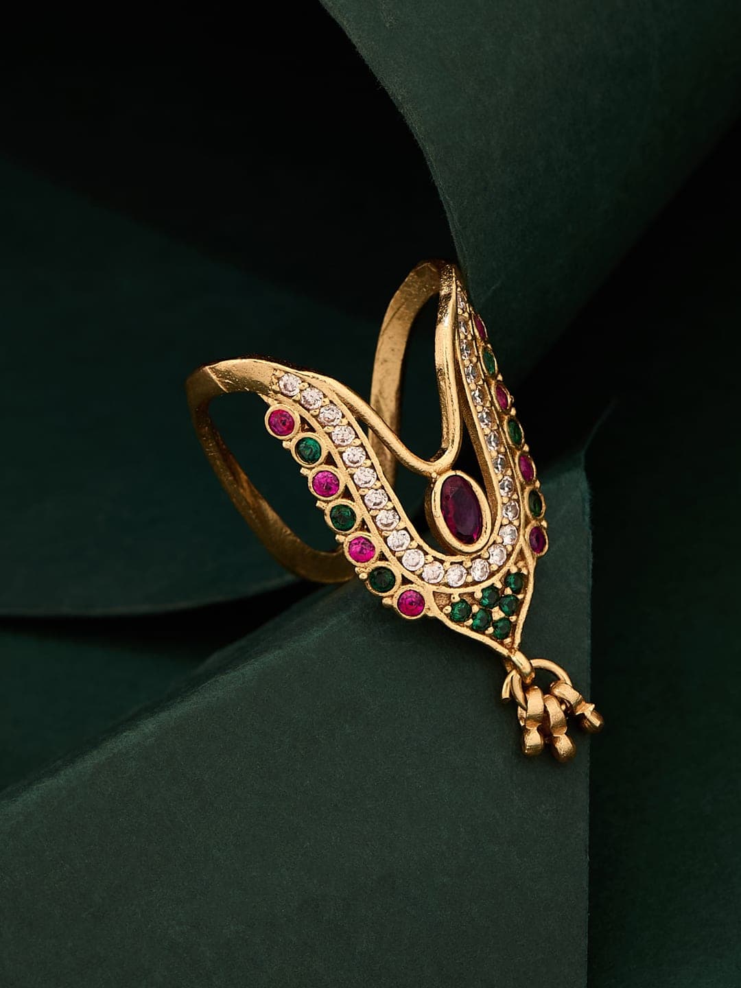ATIBELLE Gold-Plated Cubic Zirconia Stone Studded Finger Ring - Image 1