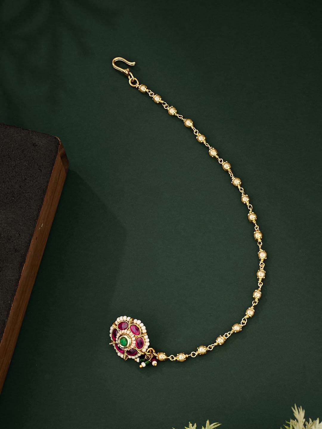 ATIBELLE Gold-Plated Artificial Stones and Beads Chained Nosepin - Image 1