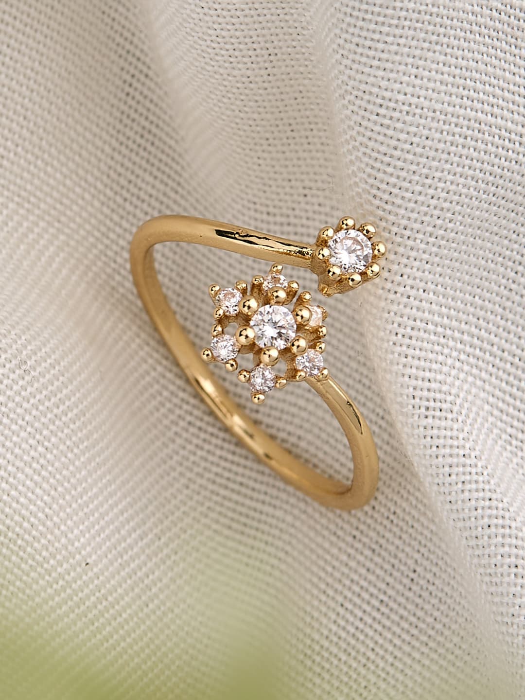 ATIBELLE Gold Plated Cubic Zirconia Stone Studded Leaf-Shaped Dazzling Ring - Image 1