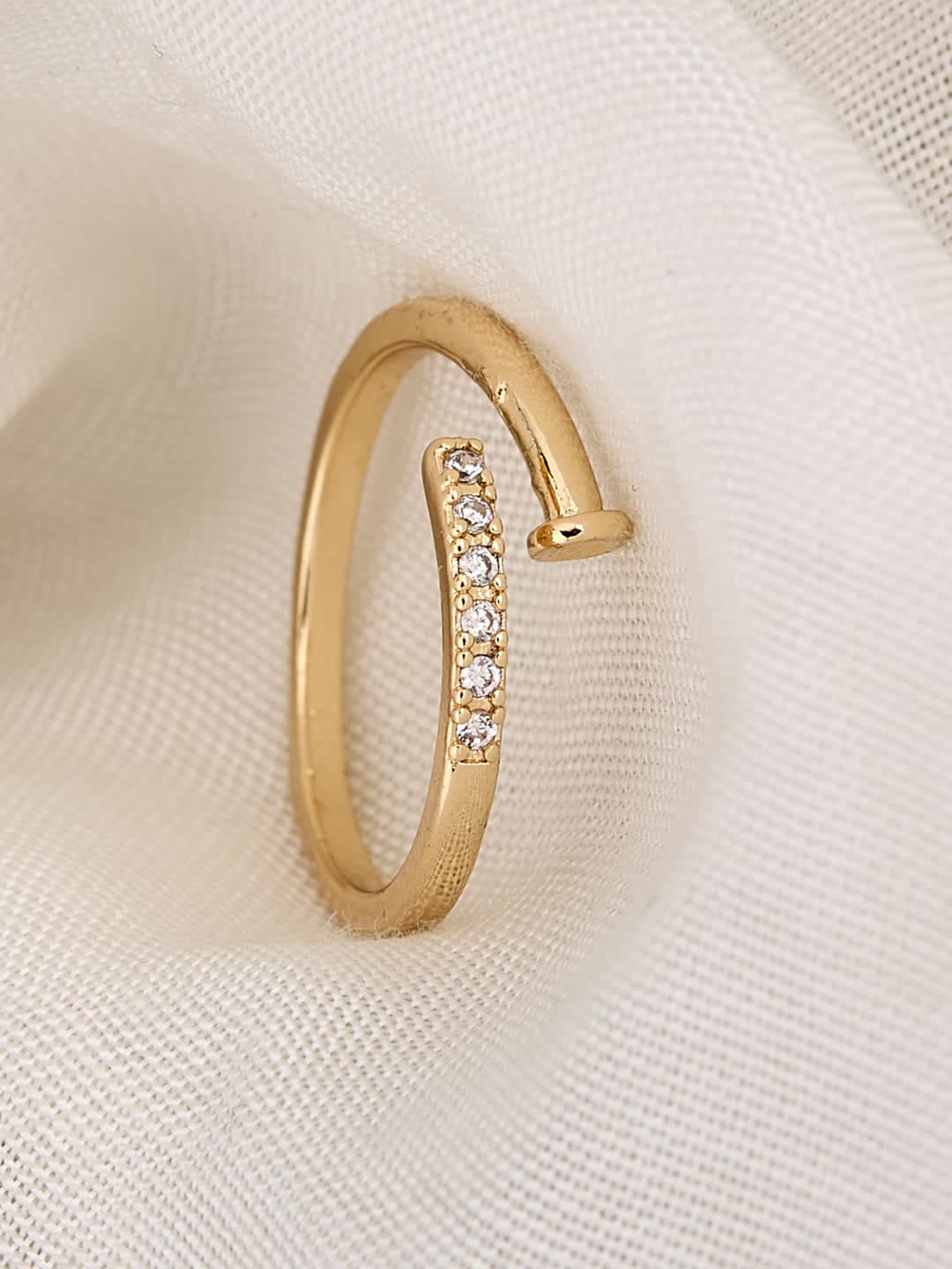 ATIBELLE Gold Plated Cubic Zirconia Stone Studded Leaf-shaped Dazzling Ring - Image 1