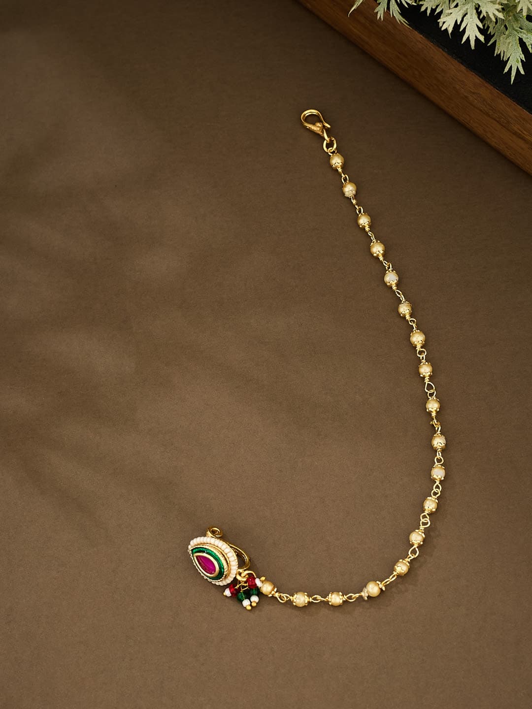 ATIBELLE Gold-Plated Artificial Stones and Beads Ring Nosepin - Image 1
