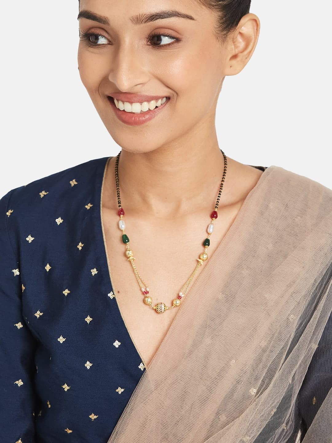 ATIBELLE Gold-Plated Artificial Stones and Beads Mangalsutra
