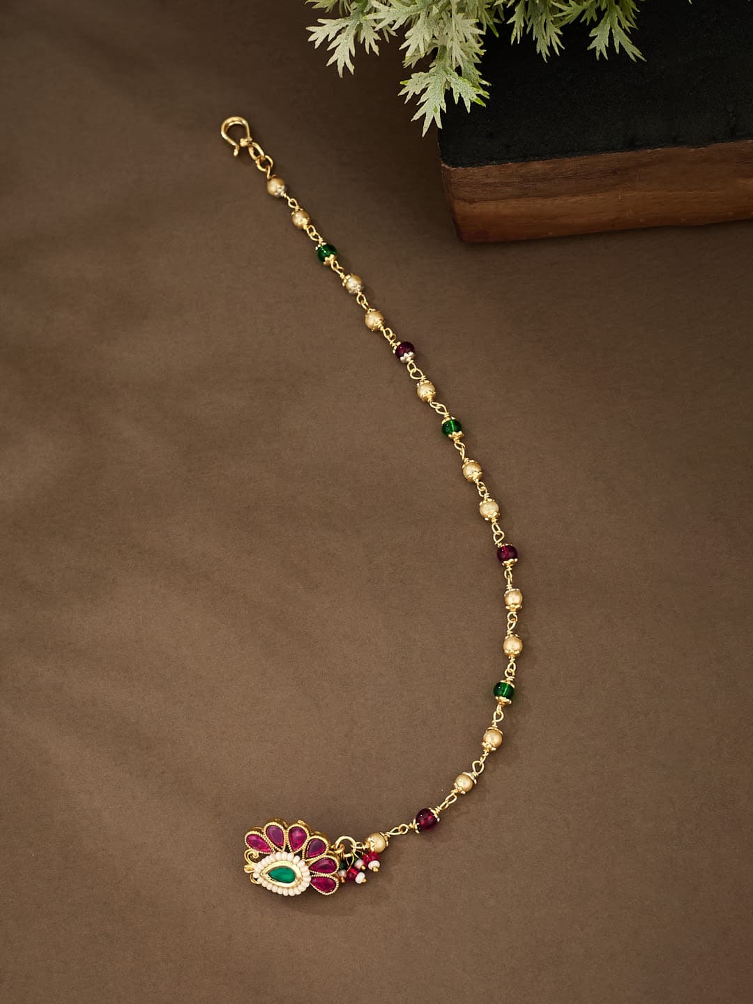 ATIBELLE Gold-Plated Artificial Stones and Beads Chained Nosepin - Image 1