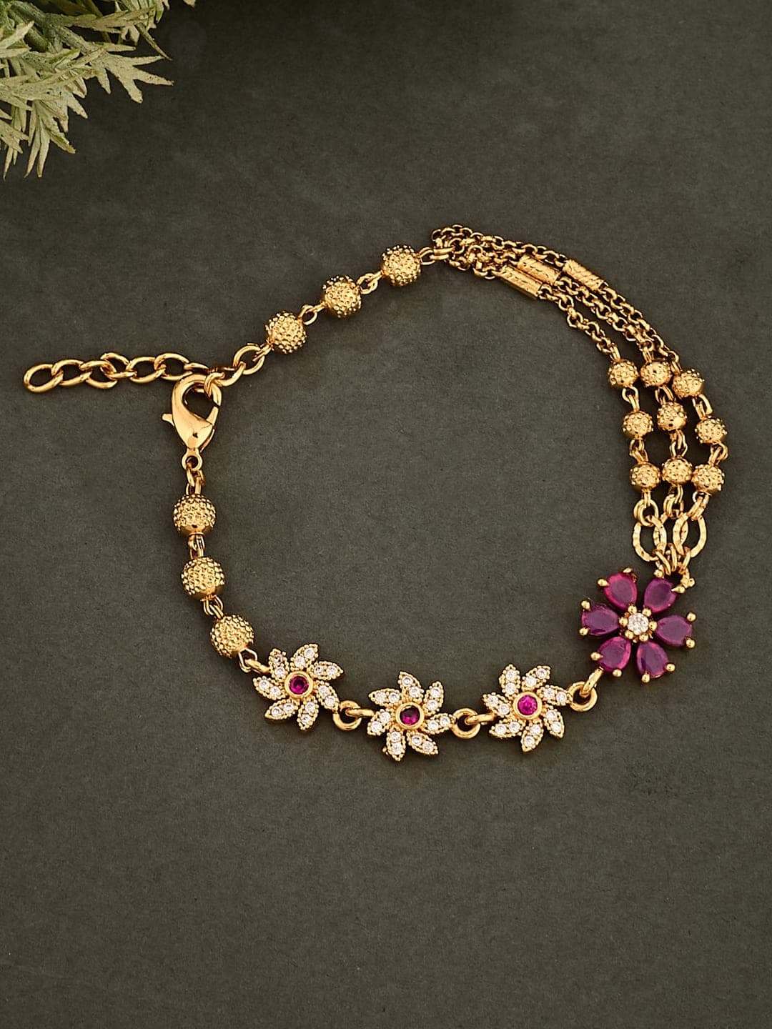 ATIBELLE Women Brass Cubic Zirconia Gold-Plated Link Bracelet - Image 1