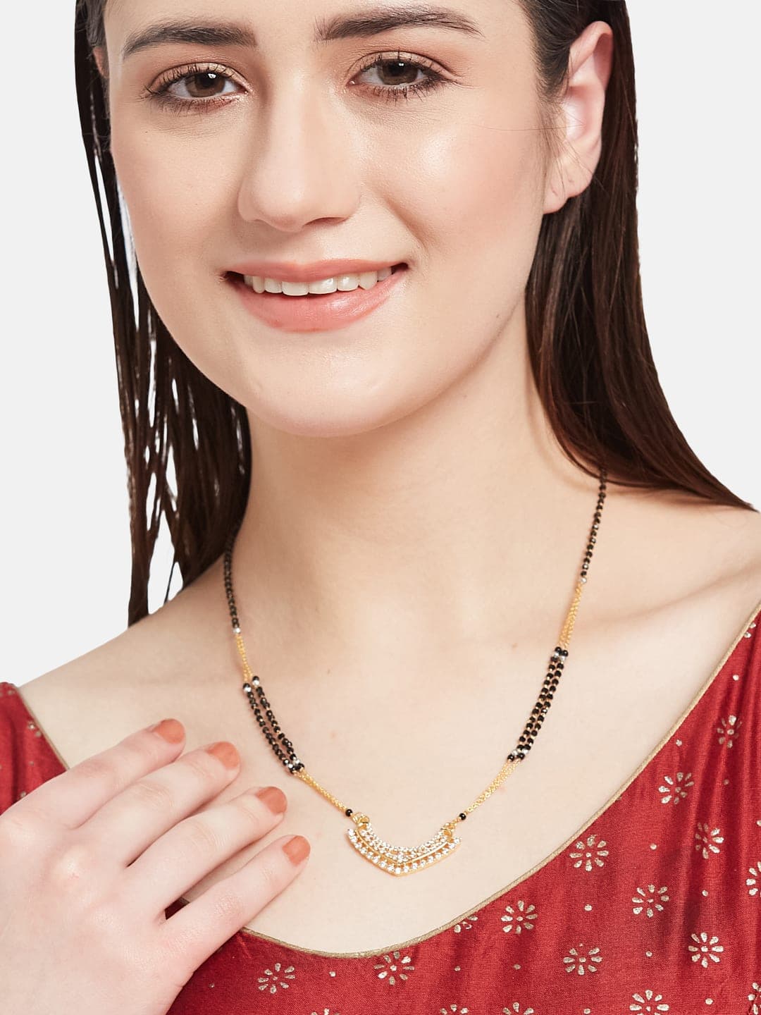 ATIBELLE Gold-Plated Cubic Zirconia Mangalsutra - Image 1