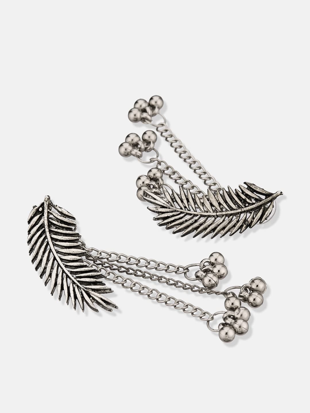ATIBELLE Silver-Plated Leaf Shaped Drop Earrings - Image 1