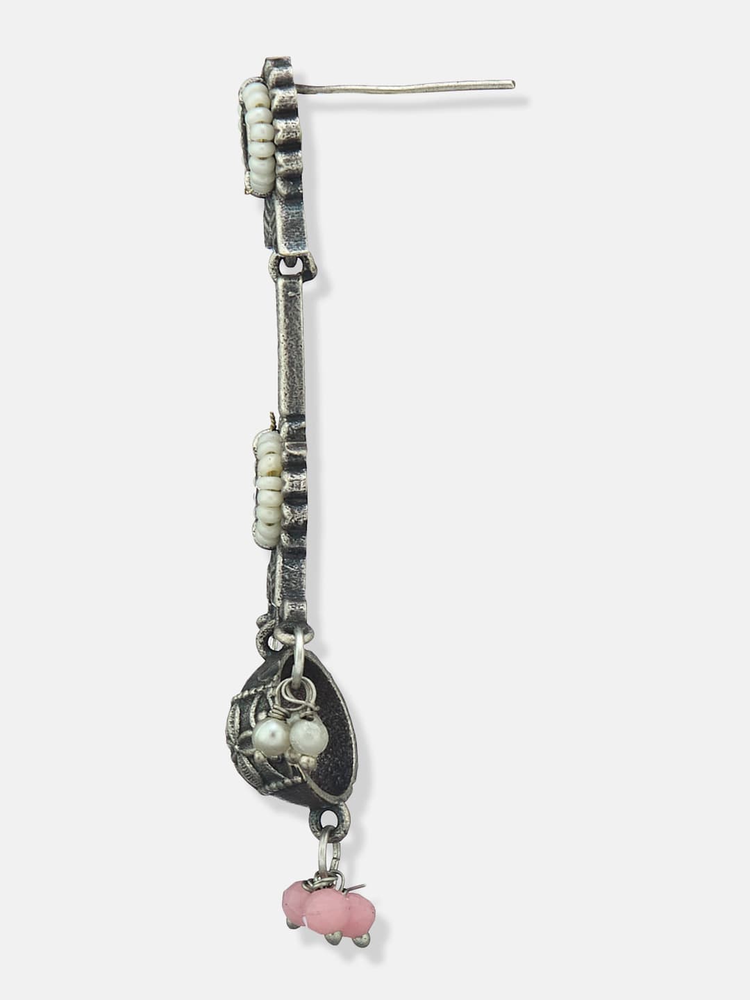 ATIBELLE German Silver Plated Artificial Stones Studded & Beaded Drop Earrings - Image 1