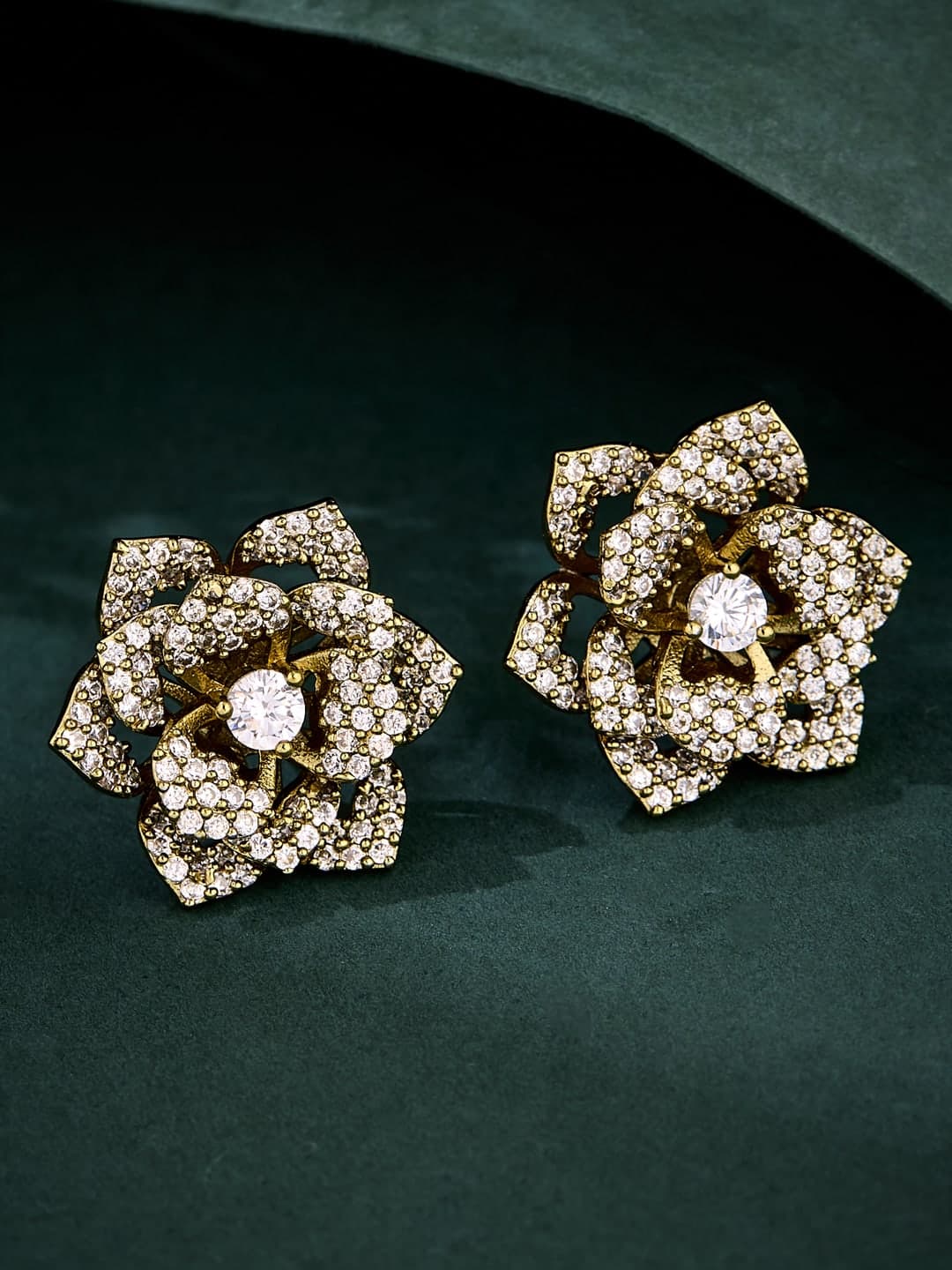 ATIBELLE Gold-Plated Cubic Zirconia Studded Floral Shaped Studs - Image 1